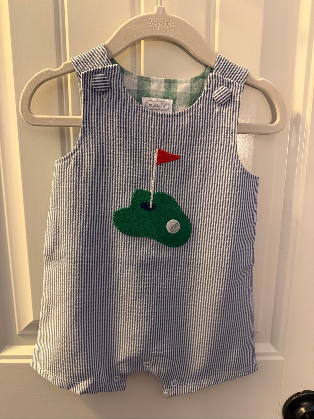 Mud Pie Blue Pinstripe Golf Appliqué Romper